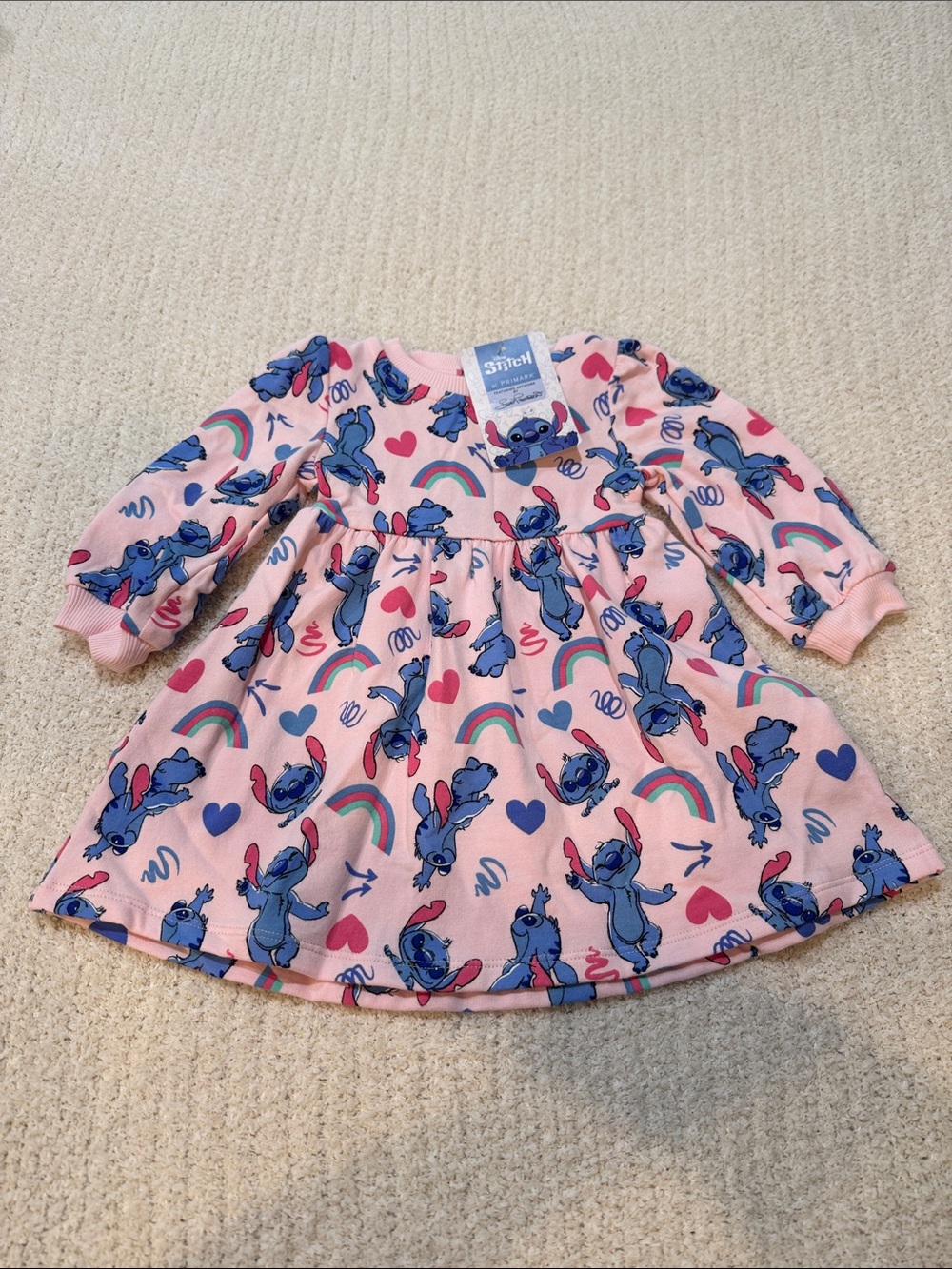 NWT Girls Pink Stitch Print Long Sleeve Dress